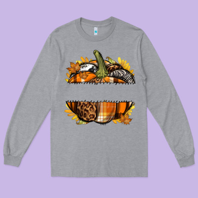 Personalized Fall Pumpkin Long Sleeve Tee Designed By Texasbilliewilder