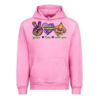 Fuchsia Pink Peace Love Mardi Gras Urban Hoodie - BundleAndBundleShop