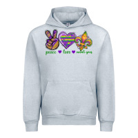 Heather Grey Peace Love Mardi Gras Urban Hoodie - BundleAndBundleShop