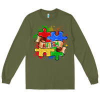 Army Green autism puzzle pieces Long Sleeve Tee - Zillion Design Studio
