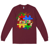 Burgundy autism puzzle pieces Long Sleeve Tee - Zillion Design Studio