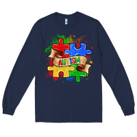 Navy autism puzzle pieces Long Sleeve Tee - Zillion Design Studio