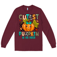 Burgundy Cutest Pumpkin In The Patch Long Sleeve Tee - texasbilliewilder