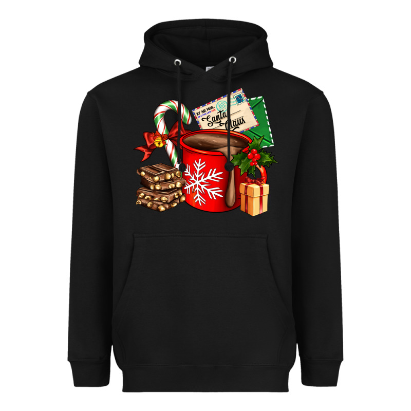 Christmas Hot Chocolate Cup With Gift And Letters Heavyweight Hoodie by AdoDesignShop | Teevron