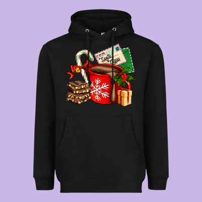 Christmas Hot Chocolate Cup With Gift And Letters Heavyweight Hoodie Designed By Adodesignshop
