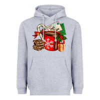 Heather Grey Christmas hot chocolate cup with gift and letters Heavyweight Hoodie - AdoDesignShop