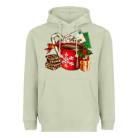 Matcha Christmas hot chocolate cup with gift and letters Heavyweight Hoodie - AdoDesignShop