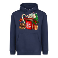 Navy Christmas hot chocolate cup with gift and letters Heavyweight Hoodie - AdoDesignShop