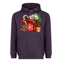 Plum Christmas hot chocolate cup with gift and letters Heavyweight Hoodie - AdoDesignShop
