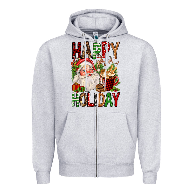 Happy Holiday Santa Claus Christmas Zipper Hoodie by FaDigitalArtStudio | Teevron