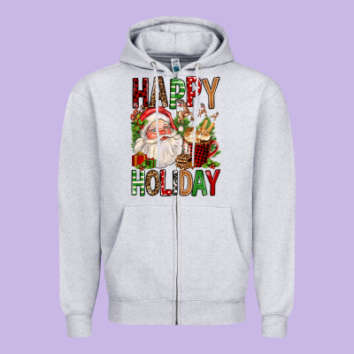 Happy Holiday Santa Claus Christmas Zipper Hoodie Designed By Fadigitalartstudio