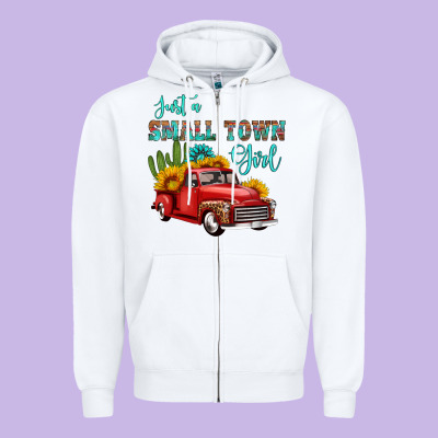 Just A Small Town Girl With Car Zipper Hoodie Designed By Hra Design Shop