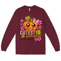 Burgundy Cutest Pumpkin In The Patch Long Sleeve Tee - texasbilliewilder