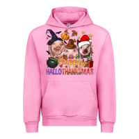 Fuchsia Pink Happy Hallothanksmas Pigs Urban Hoodie - BundleAndBundleShop