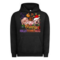 Pigment Black Happy Hallothanksmas Pigs Urban Hoodie - BundleAndBundleShop