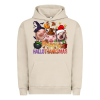 Pigment French Oak Happy Hallothanksmas Pigs Urban Hoodie - BundleAndBundleShop
