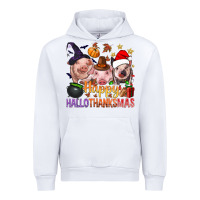 White Happy Hallothanksmas Pigs Urban Hoodie - BundleAndBundleShop