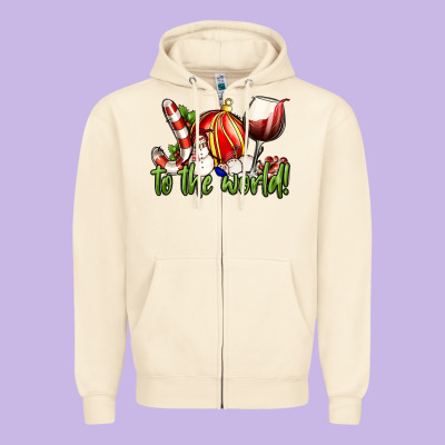 Joy To The World Christmas Wine Zipper Hoodie Designed By Fadigitalartstudio