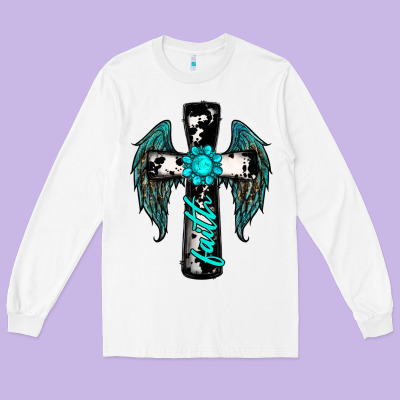 Cross Faith Gemstone Wings Long Sleeve Tee Designed By Ranaportraitstore