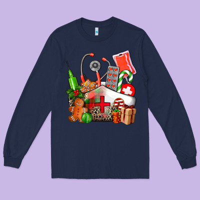 Nurse  And Christmas Long Sleeve Tee Designed By Adodesignshop