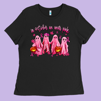 In October We Wear Pink Ghosts Ladies Tee Designed By Adodesignshop