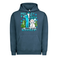 Pigment Midnight Navy My 1 St Winter With Cute Snowman Urban Hoodie - BundleAndBundleShop