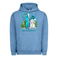 Pigment Pebble Blue My 1 St Winter With Cute Snowman Urban Hoodie - BundleAndBundleShop