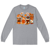 Heather Grey Fall Coffee Cups Long Sleeve Tee - texasbilliewilder