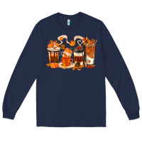 Navy Fall Coffee Cups Long Sleeve Tee - texasbilliewilder