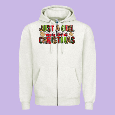 Just A Girl Who Loves Christmas With Cookies Zipper Hoodie Designed By Fadigitalartstudio