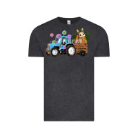Vintage Black Happy Easter Tractor with Bunny Flowers and Carrot Vintage Tee - RanaPortraitStore