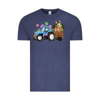 Vintage Denim Happy Easter Tractor with Bunny Flowers and Carrot Vintage Tee - RanaPortraitStore
