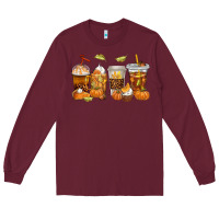 Burgundy Fall Coffee Cups Long Sleeve Tee - texasbilliewilder