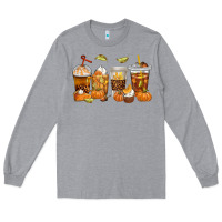 Heather Grey Fall Coffee Cups Long Sleeve Tee - texasbilliewilder
