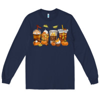 Navy Fall Coffee Cups Long Sleeve Tee - texasbilliewilder