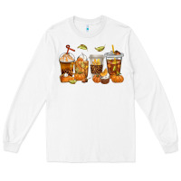 White Fall Coffee Cups Long Sleeve Tee - texasbilliewilder