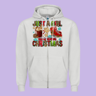 Just A Girl Who Loves Christmas Zipper Hoodie Designed By Fadigitalartstudio