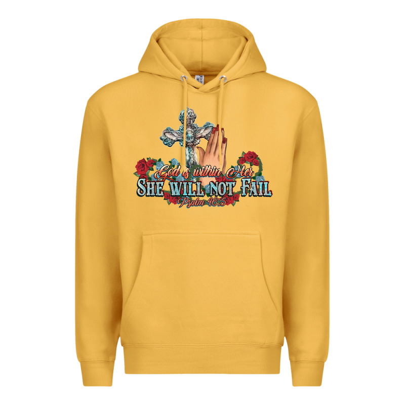 She Will Not Fail Psalm Christian Cross Pray Premium Hoodie by NancyCooperArtShop | Teevron