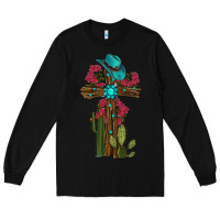 Black cross gemstone cactus roses cowboy hat Long Sleeve Tee - RanaPortraitStore
