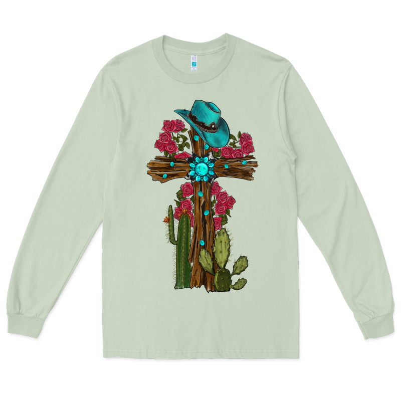 Cross Gemstone Cactus Roses Cowboy Hat Long Sleeve Tee by RanaPortraitStore | Teevron