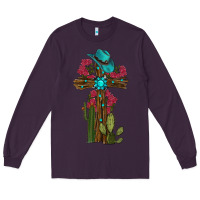 Plum cross gemstone cactus roses cowboy hat Long Sleeve Tee - RanaPortraitStore