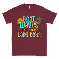 Burgundy boat waves sun rays lake days Classic Tee - Zillion Design Studio