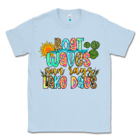 Dusty Blue boat waves sun rays lake days Classic Tee - Zillion Design Studio