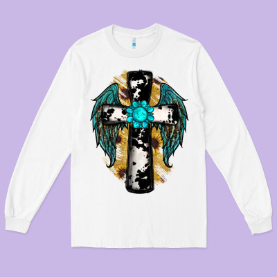 Cross Gemstone Wings Long Sleeve Tee Designed By Ranaportraitstore