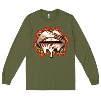 Army Green baseball lips Long Sleeve Tee - Zillion Design Studio