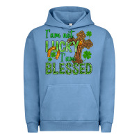 Pigment Pebble Blue I Am Not Lucky I Am Blessed St. Patricks Urban Hoodie - BundleAndBundleShop