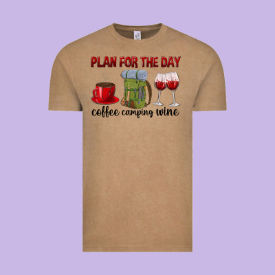 Plan For The Day Coffee Camping Wine Vintage Tee Designed By Texasbilliewilder