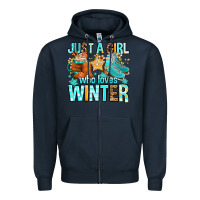 Navy just a girl who loves winter Zipper Hoodie - FaDigitalArtStudio