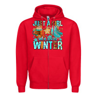 Red just a girl who loves winter Zipper Hoodie - FaDigitalArtStudio