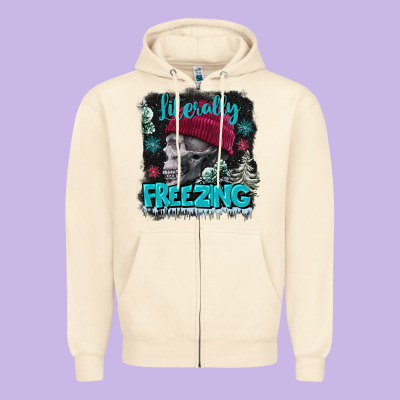 Literally Freezing Skull Zipper Hoodie Designed By Fadigitalartstudio